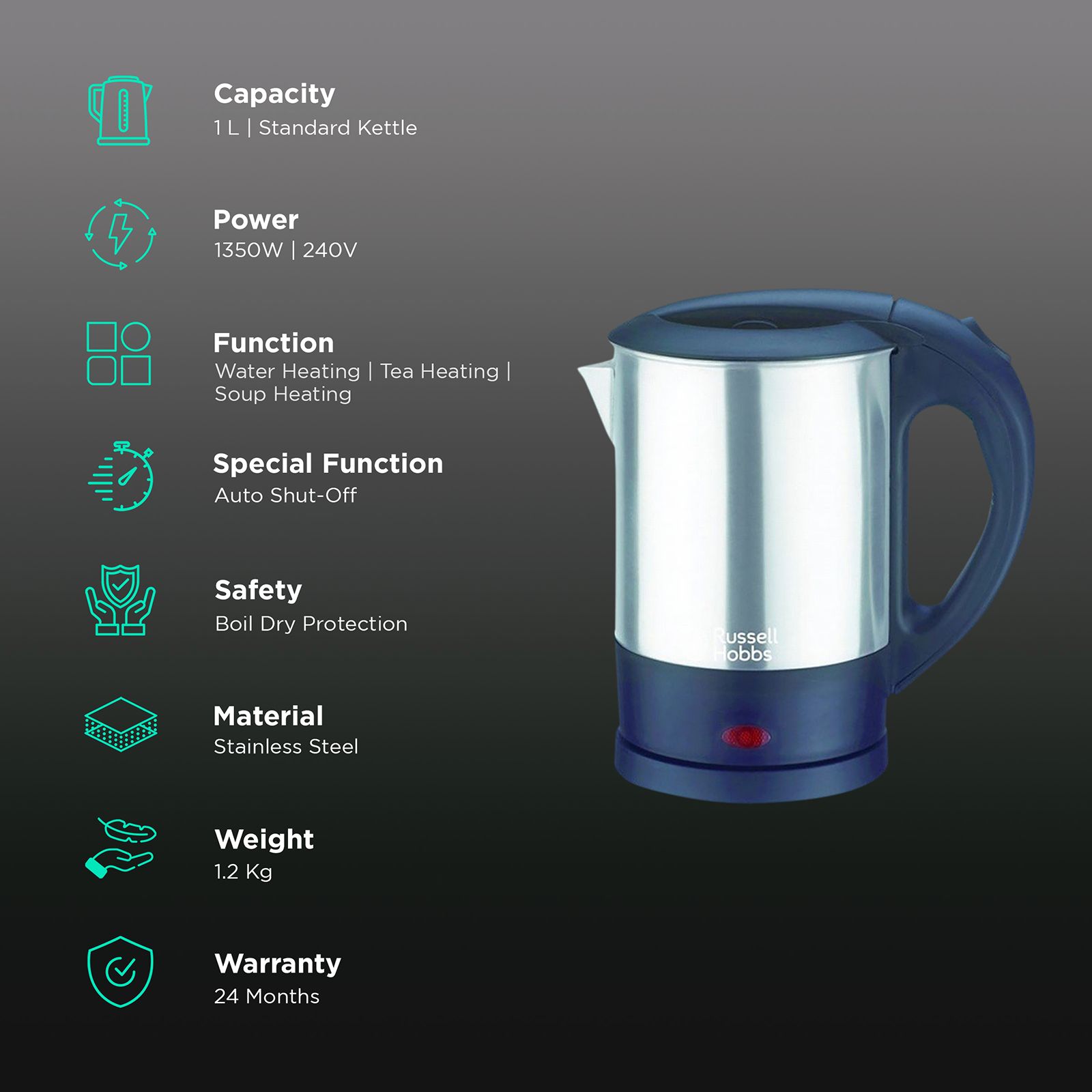 Russell Hobbs RJK1000S 1350 Watt 1 Litre Electric Kettle with Auto Shut Off (Silver)_3