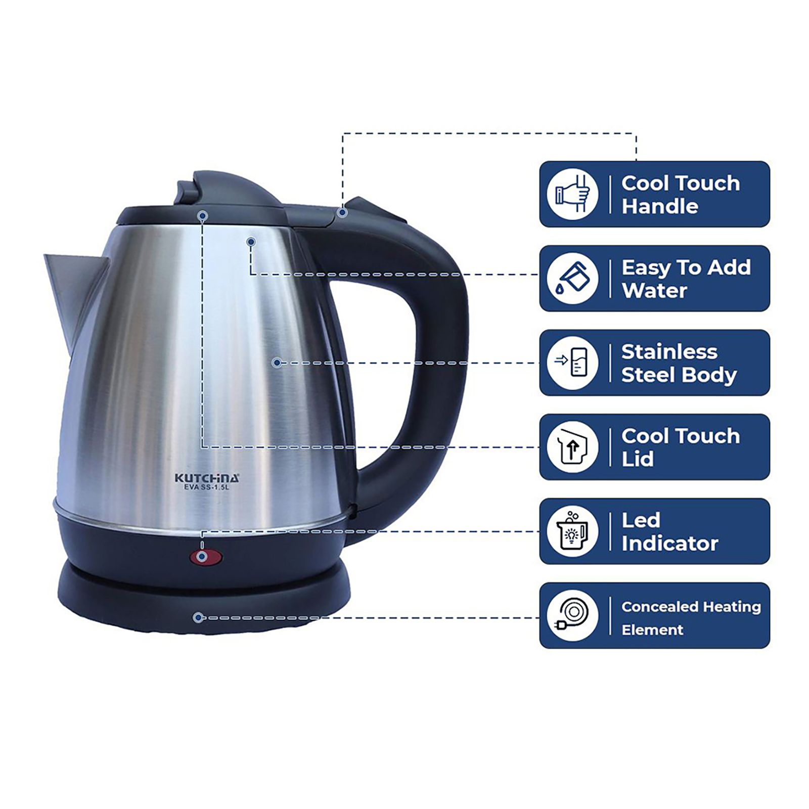Kutchina Eva 1500 Watt 1.5 Litre Electric Kettle with Auto Shut Off (Silver)_10