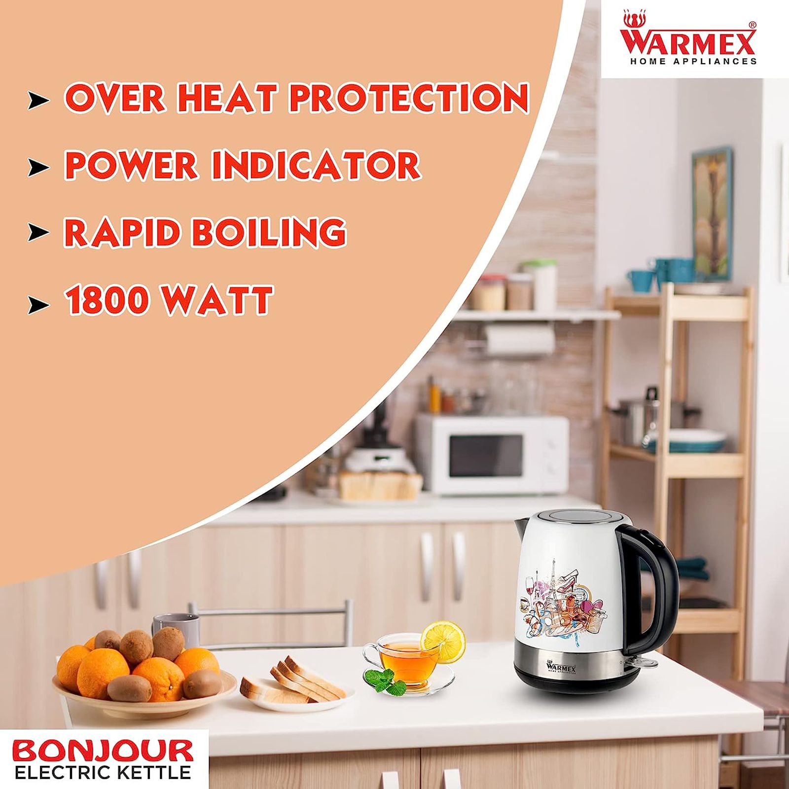 WARMEX Bonjour 2000 Watt 1.2 Litre Electric Kettle with Auto Shut Off (White) WARMEX Bonjour 2000 Watt 1.2 Litre Electric Kettle with Auto Shut Off (White)_9