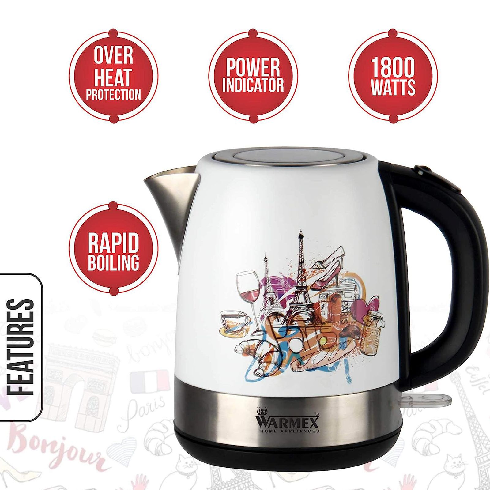 WARMEX Bonjour 2000 Watt 1.2 Litre Electric Kettle with Auto Shut Off (White) WARMEX Bonjour 2000 Watt 1.2 Litre Electric Kettle with Auto Shut Off (White)_14