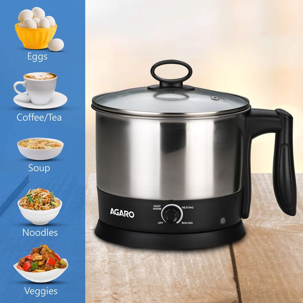 AGARO Esteem 600 Watt 1.2 Litre Multi Cook Electric Kettle with Rapid Boil Technology (Silver/Black) AGARO Esteem 600 Watt 1.2 Litre Multi Cook Electric Kettle with Rapid Boil Technology (Silver/Black)_12