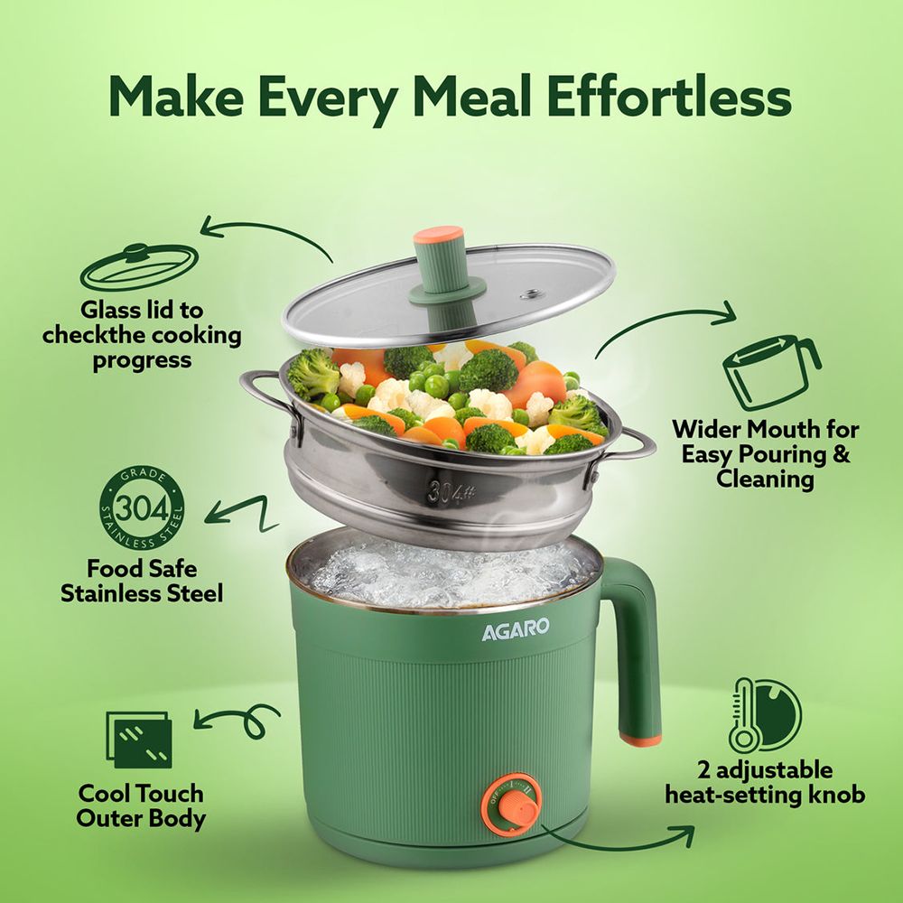 AGARO Regency 600 Watt 1.2 Litre Multi Cook Electric Kettle with Auto Shut Off (Green) AGARO Regency 600 Watt 1.2 Litre Multi Cook Electric Kettle with Auto Shut Off (Green)_9
