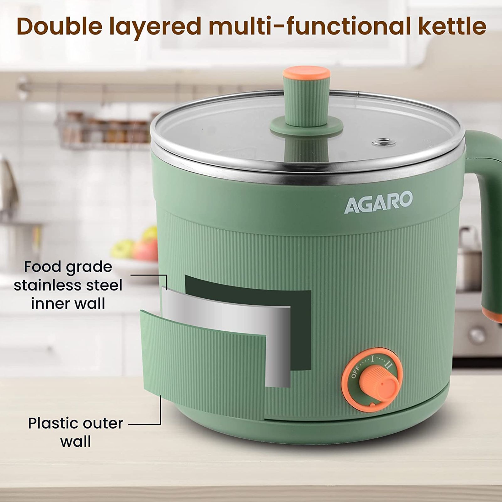 AGARO Regency 600 Watt 1.2 Litre Multi Cook Electric Kettle with Auto Shut Off (Green) AGARO Regency 600 Watt 1.2 Litre Multi Cook Electric Kettle with Auto Shut Off (Green)_16