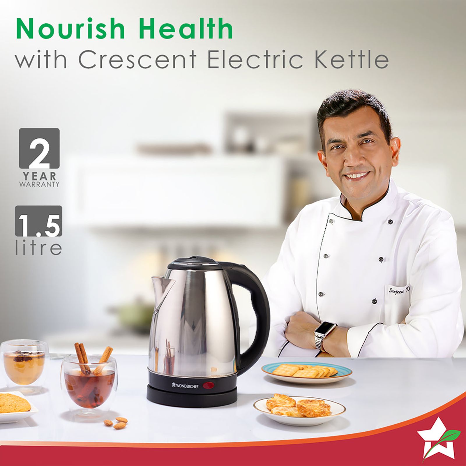 WONDERCHEF Crescent 1800 Watt 1.8 Litre Electric Kettle with Safety Locking Lid (Silver) WONDERCHEF Crescent 1800 Watt 1.8 Litre Electric Kettle with Safety Locking Lid (Silver)_16