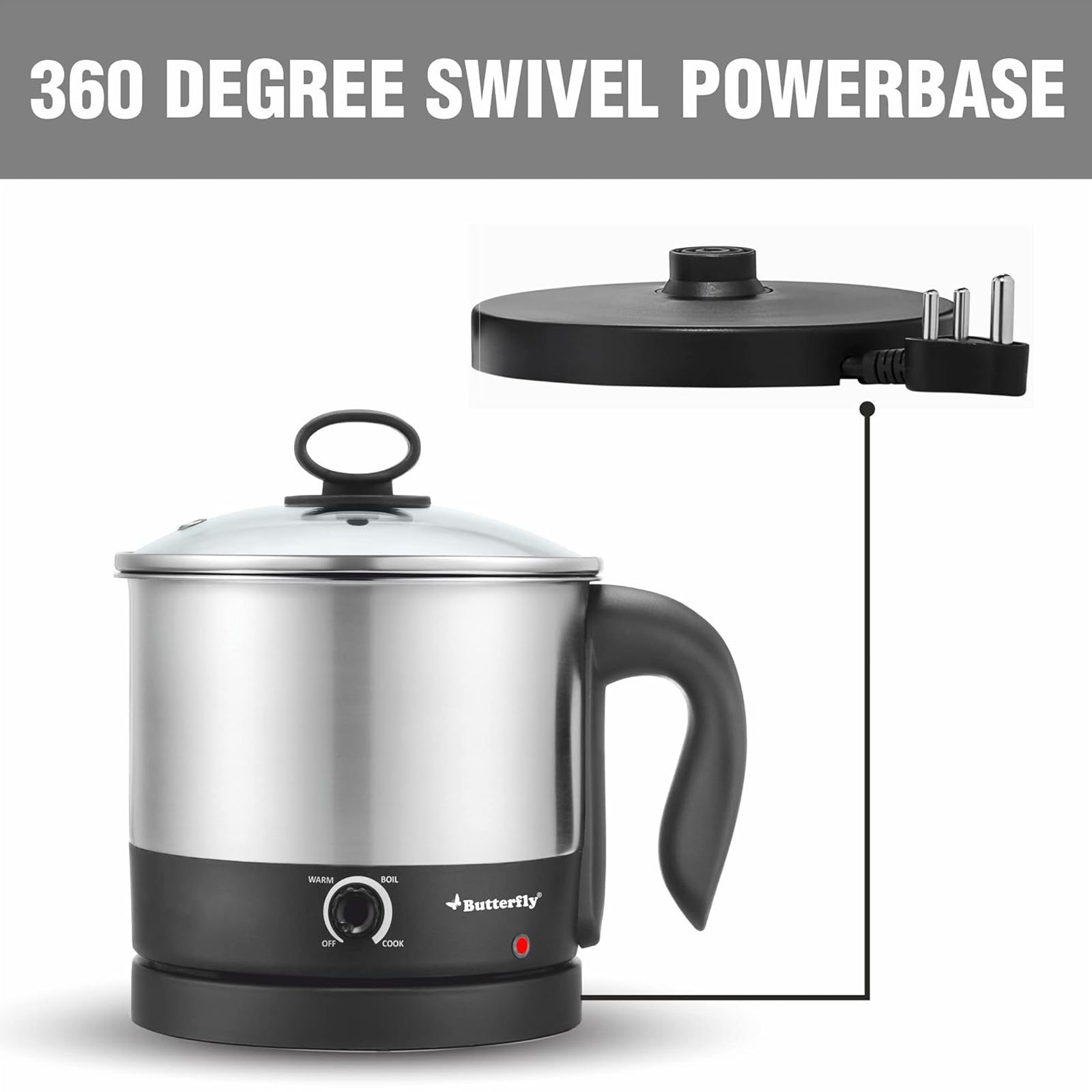 Butterfly TRIWAK0048 600 Watt 1.2 Litre Multi Cook Electric Kettle with Rapid Boil Technology (Silver)_3