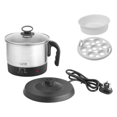Croma 600 Watt 1.3 Litre Multi Cook Kettle with Auto Shut-off (Black and Silver)