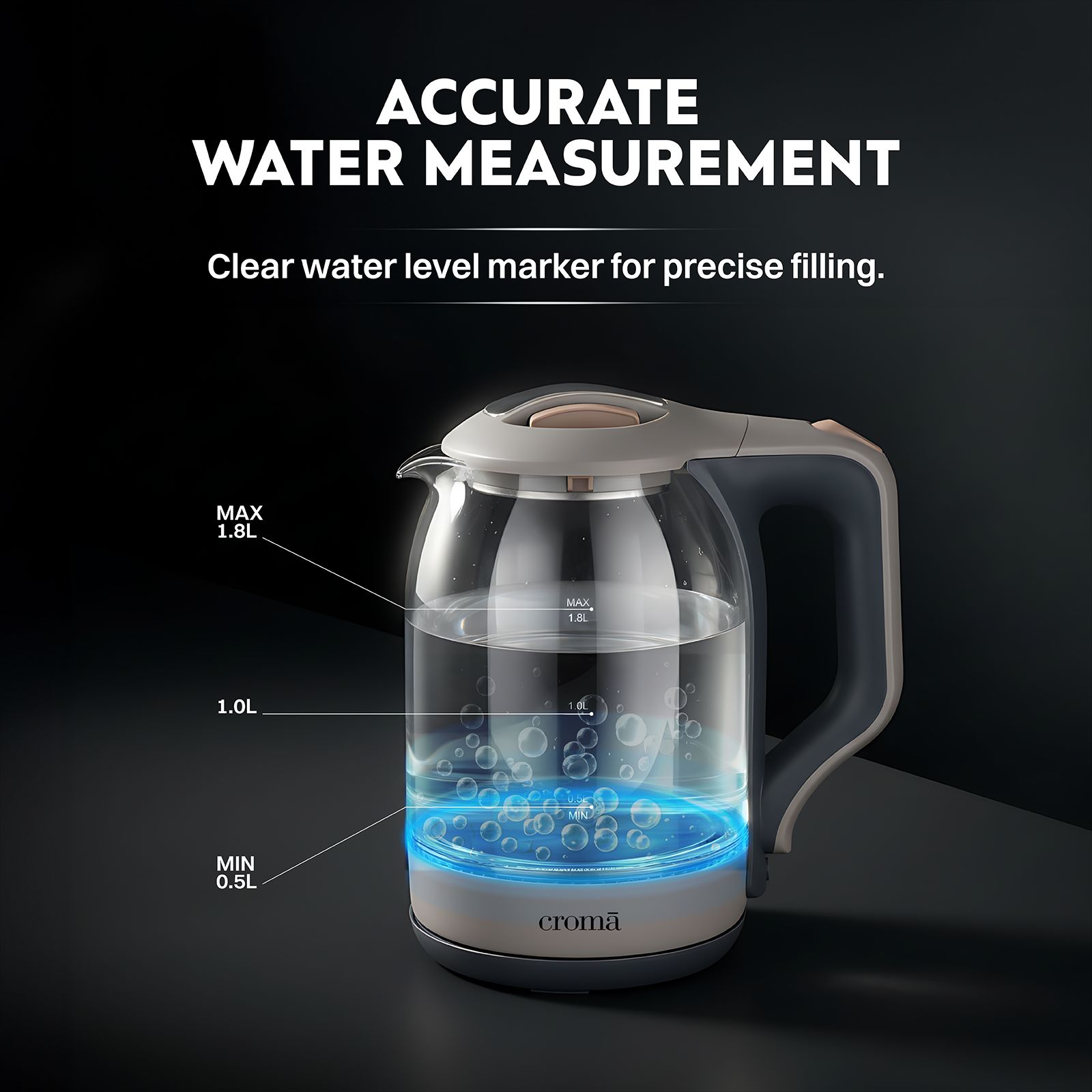 Croma 1500 Watt 1.8 Litre Electric Kettle with Auto Shut Off (Grey)_5