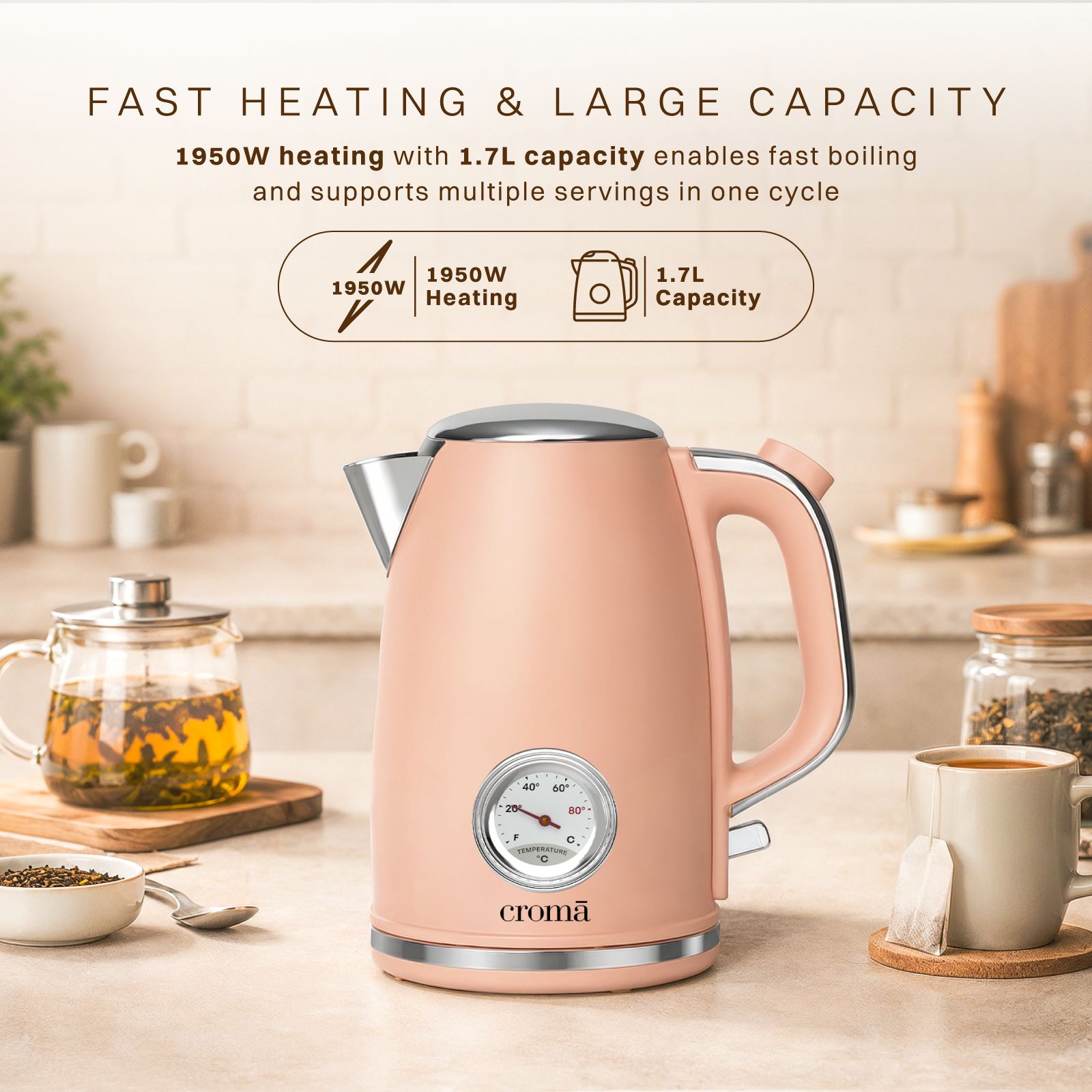 Croma AK5805 1950 Watt 1.7 Litre Electric Kettle with Boil Dry Protection (Peach)_5