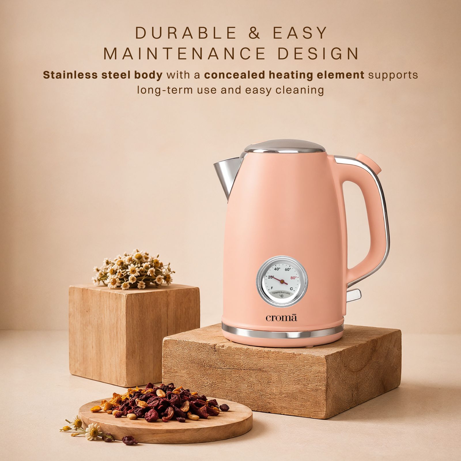 Croma AK5805 1950 Watt 1.7 Litre Electric Kettle with Boil Dry Protection (Peach)_7