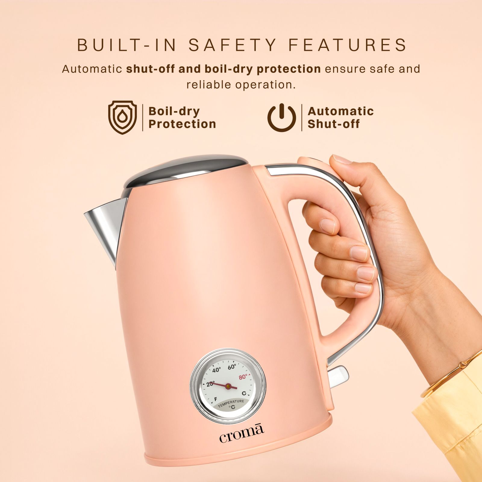 Croma AK5805 1950 Watt 1.7 Litre Electric Kettle with Boil Dry Protection (Peach)_8