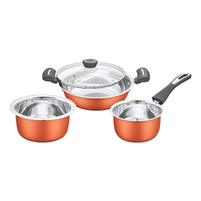 COOKAID 4 Pcs Non Stick Stainless Steel Cookware Set (Even & Fast Heating, Copper)