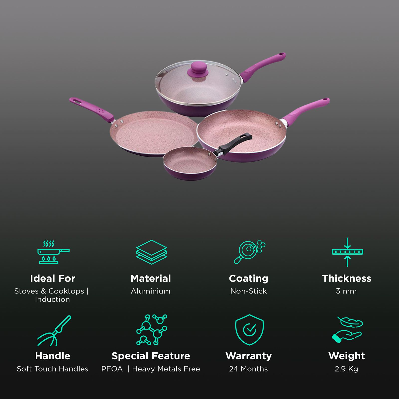WONDERCHEF Royal Cooking Utensils (Non-stick Coating, 60018331, Purple)_2