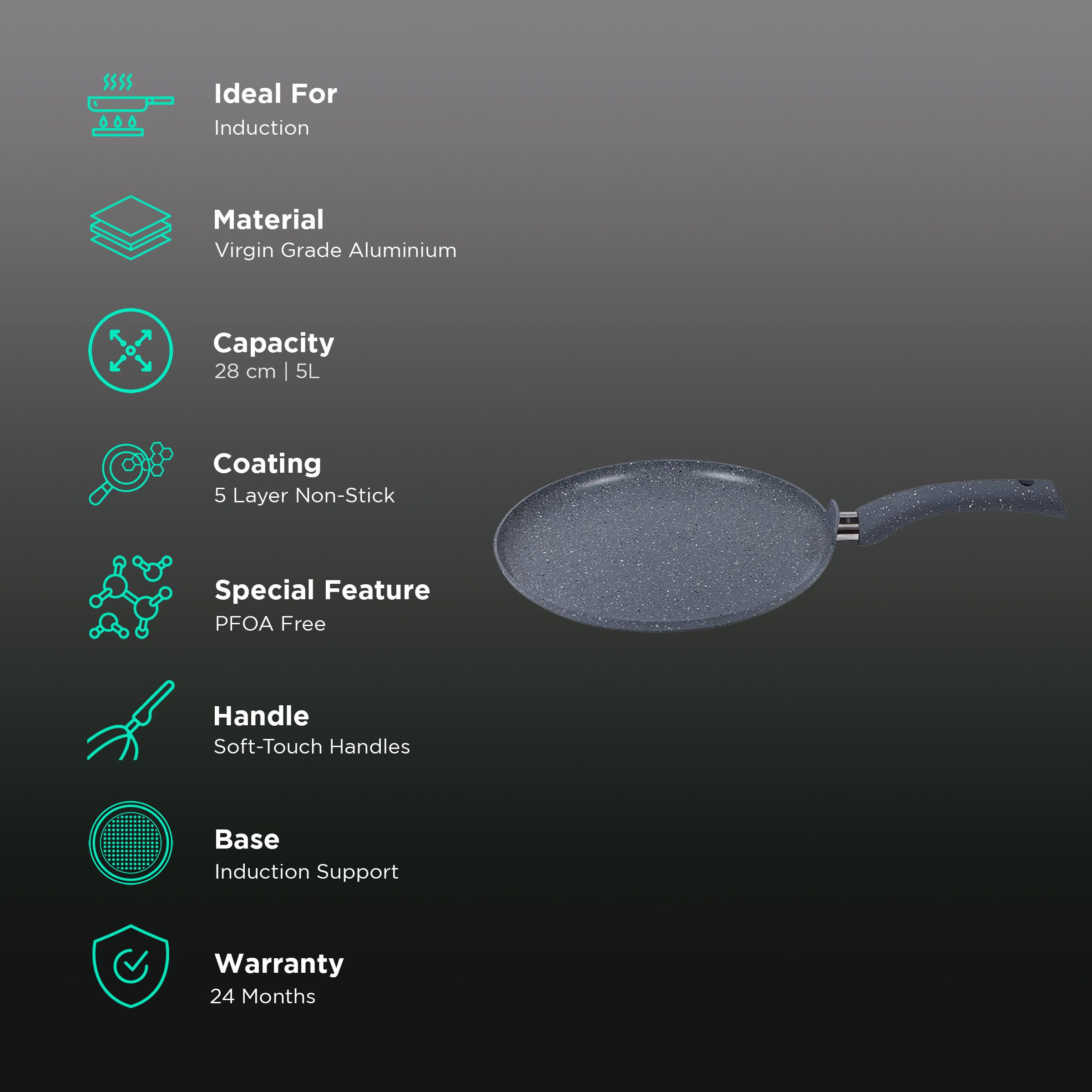 WONDERCHEF Granite 28cm Non Stick Aluminium Dosa Tawa (Induction Compatible, Even Heat Distribution, Grey) WONDERCHEF Granite 28cm Non Stick Aluminium Dosa Tawa (Induction Compatible, Even Heat Distribution, Grey)_3