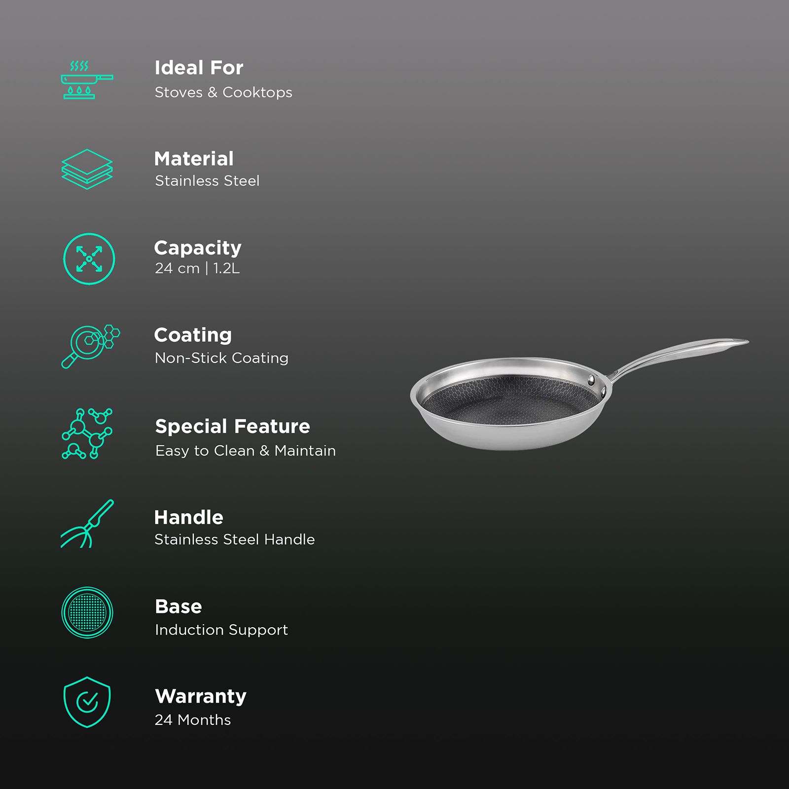 WONDERCHEF Stanton Frying Pan (304 Stainless Steel Body, 63152776, Silver) WONDERCHEF Stanton Frying Pan (304 Stainless Steel Body, 63152776, Silver)_3