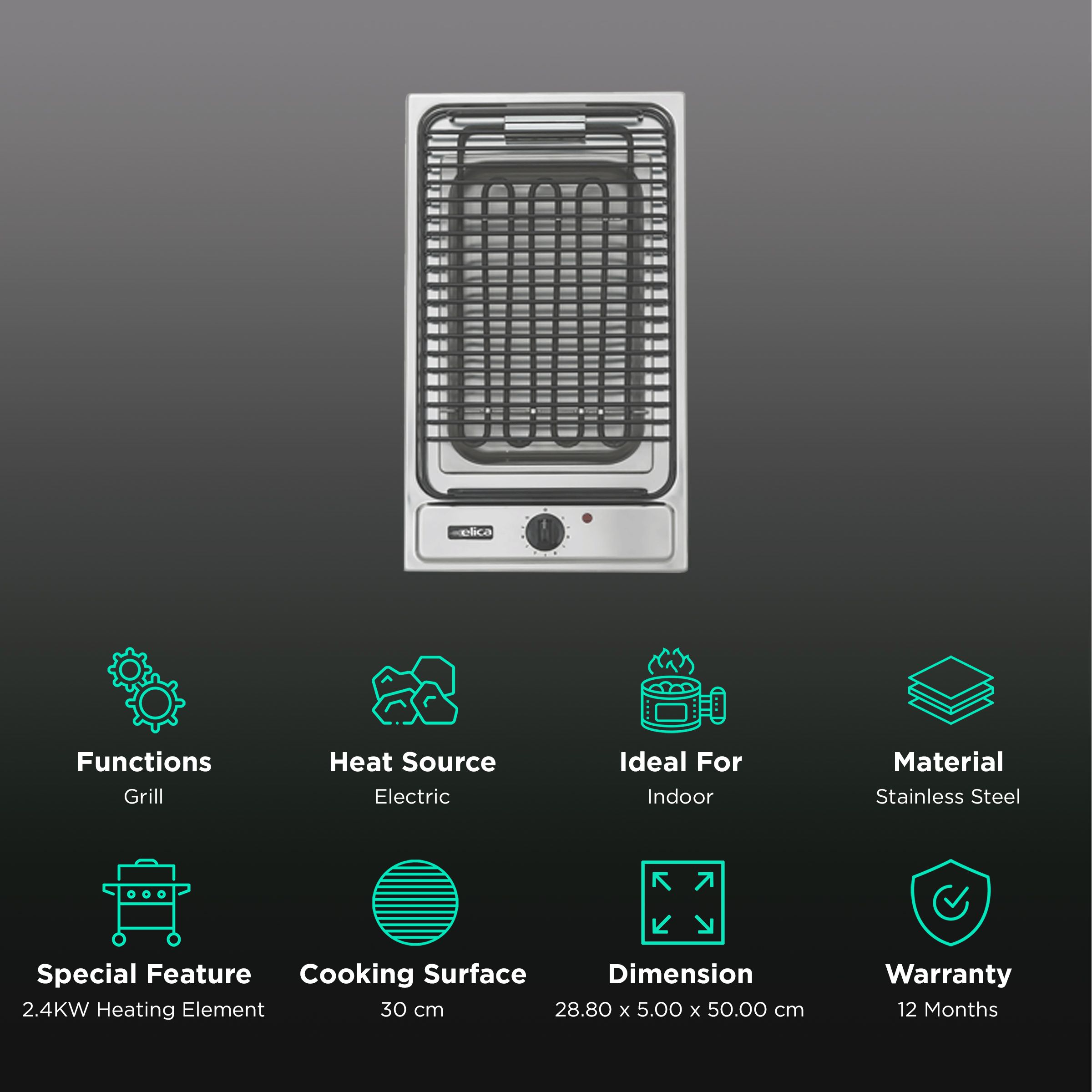elica NC30 2500W Electric Built-In Barbeque Griller (Removable Enamelled Grid) elica NC30 2500W Electric Built-In Barbeque Griller (Removable Enamelled Grid)_3