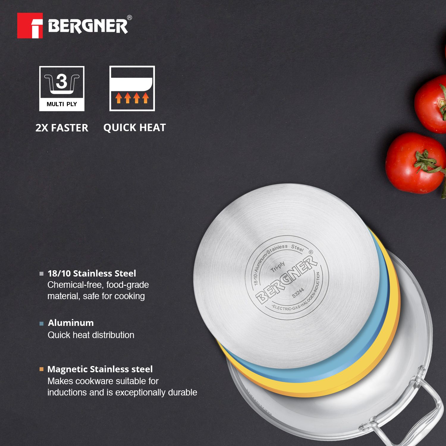 BERGNER Argent 2.5L Non Stick Stainless Steel Kadhai with Stainless Steel Lid (Induction Compatible, Dishwasher Safe, Silver) BERGNER Argent 2.5L Non Stick Stainless Steel Kadhai with Stainless Steel Lid (Induction Compatible, Dishwasher Safe, Silver)_11