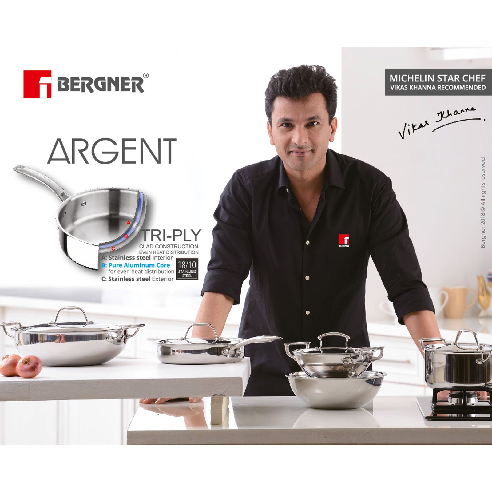 BERGNER Argent 2.5L Non Stick Stainless Steel Kadhai with Stainless Steel Lid (Induction Compatible, Dishwasher Safe, Silver) BERGNER Argent 2.5L Non Stick Stainless Steel Kadhai with Stainless Steel Lid (Induction Compatible, Dishwasher Safe, Silver)_4