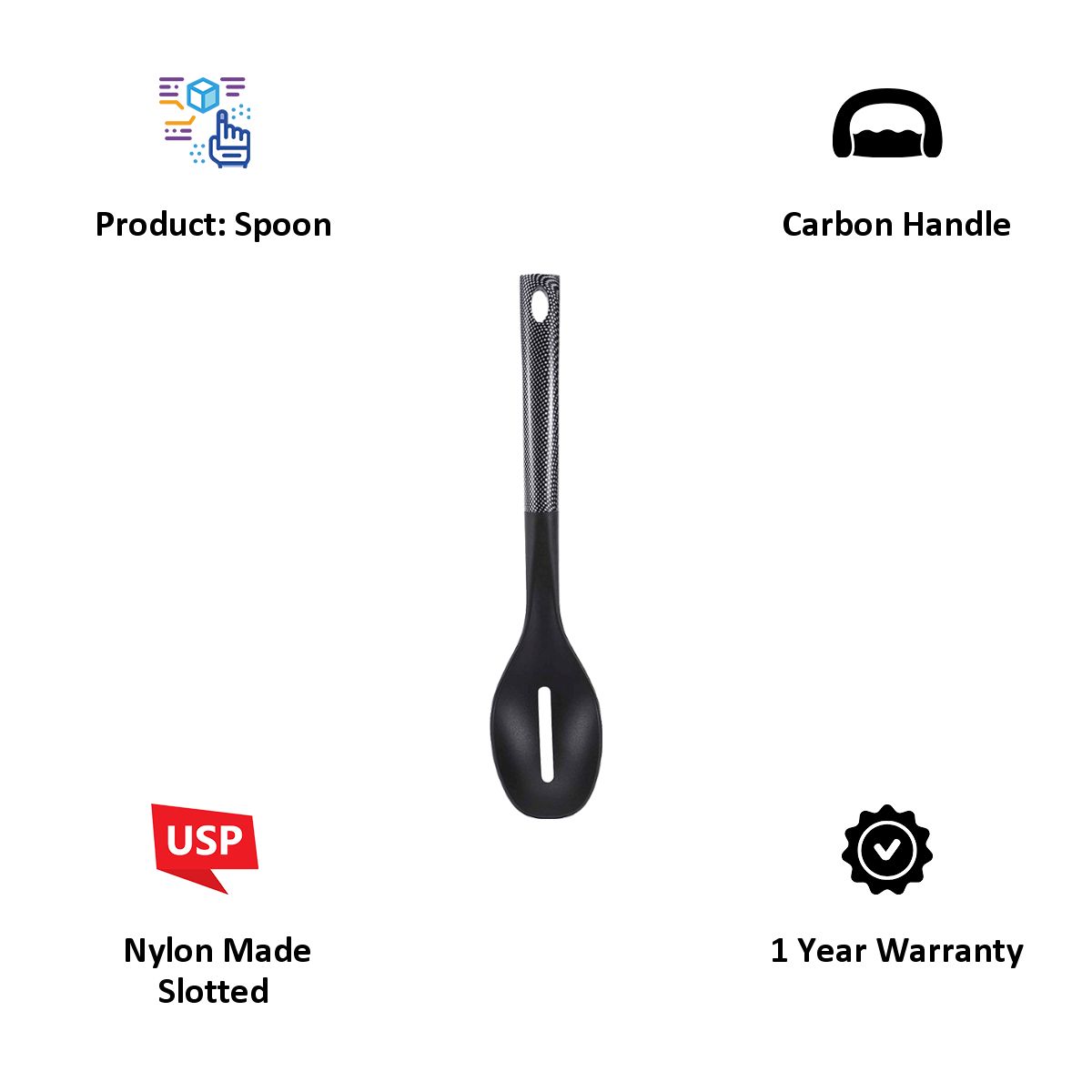 Bergner Carbon TT Nylon Slotted Spoon (Heat-Resistant Head, Black) Bergner Carbon TT Nylon Slotted Spoon (Heat-Resistant Head, Black)_4
