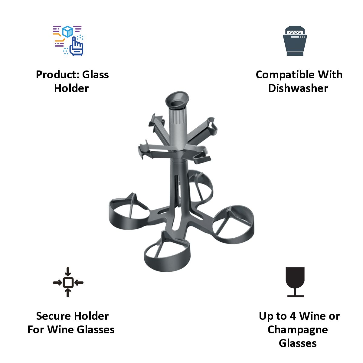 BOSCH Glass Holder for Dishwasher (Secure Holder, 791040, Dark Grey)_3