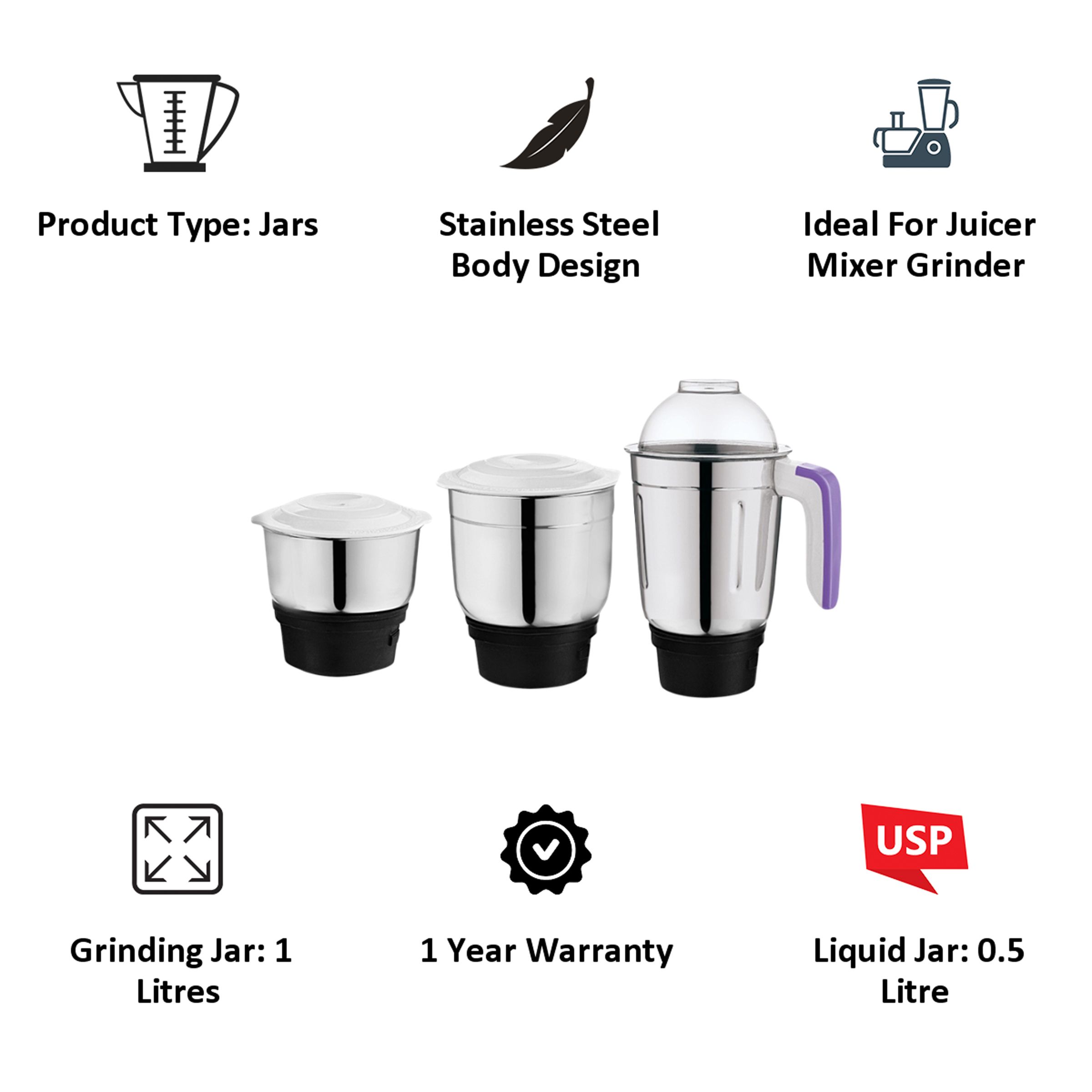 Croma Jars For Juicers Mixers Grinders (Accessories, Silver) Croma Jars For Juicers Mixers Grinders (Accessories, Silver)_5