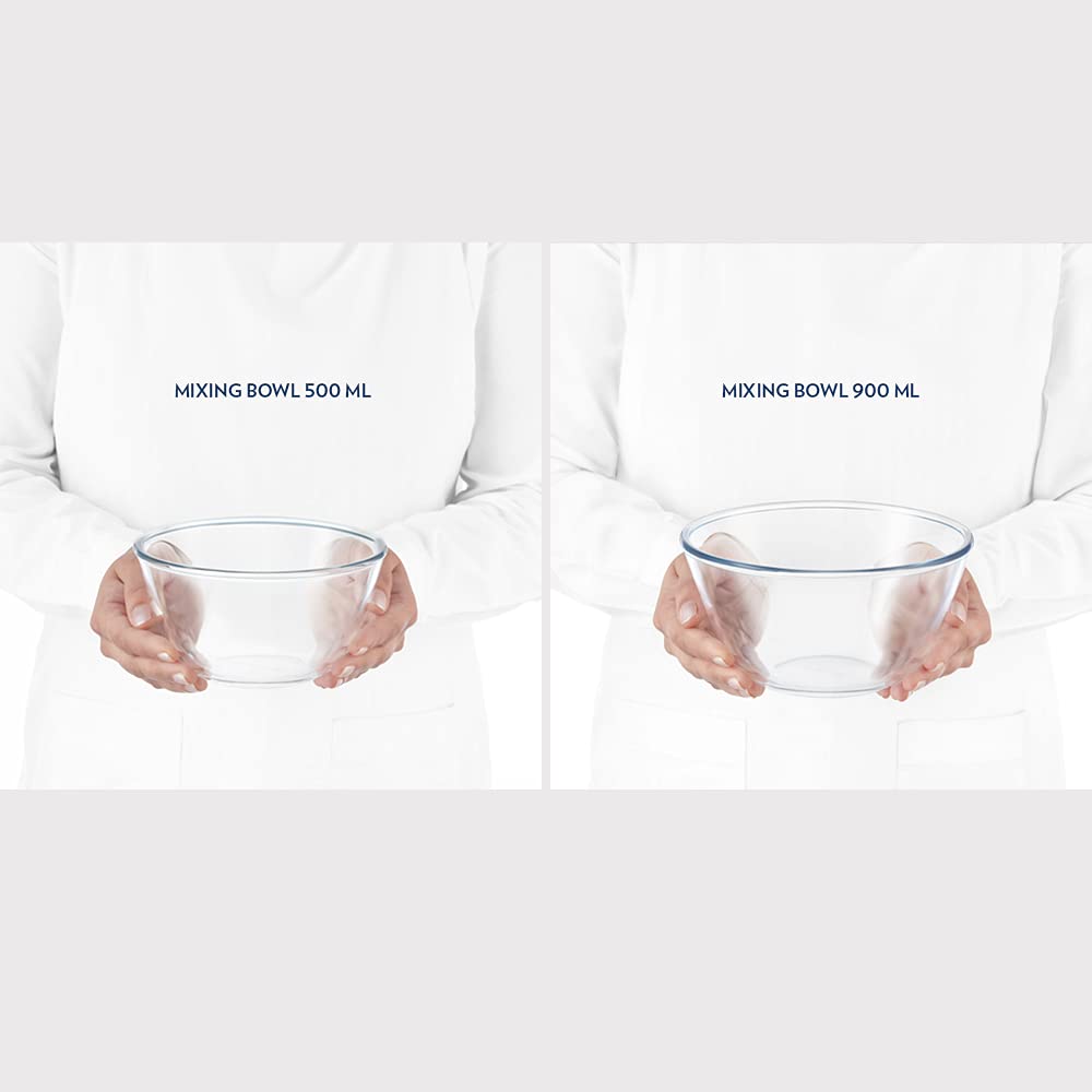 BOROSIL 500ml, 900ml & 1.3L Borosilicate Glass Mixing Bowl with White Lid (Set of 3, Scratch Resistant, Transparent)_3
