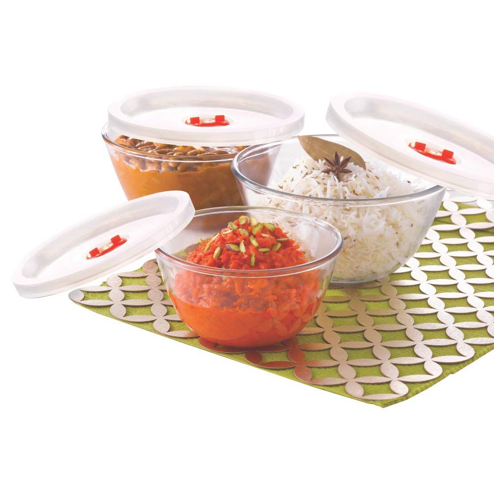 BOROSIL 500ml, 900ml & 1.3L Borosilicate Glass Mixing Bowl with White Lid (Set of 3, Scratch Resistant, Transparent)_7