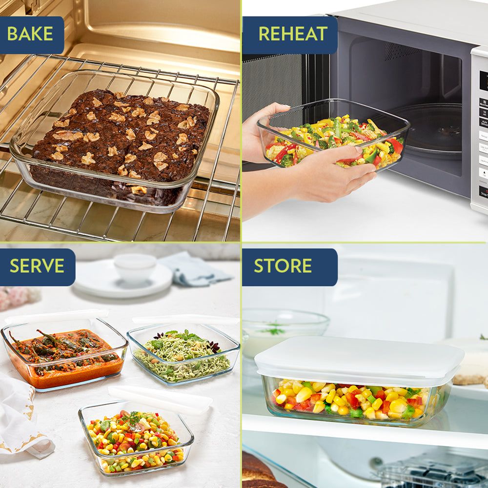 BOROSIL 800ml Borosilicate Glass Square Baking Dish with Lid (Scratch Resistant, Transparent) BOROSIL 800ml Borosilicate Glass Square Baking Dish with Lid (Scratch Resistant, Transparent)_9