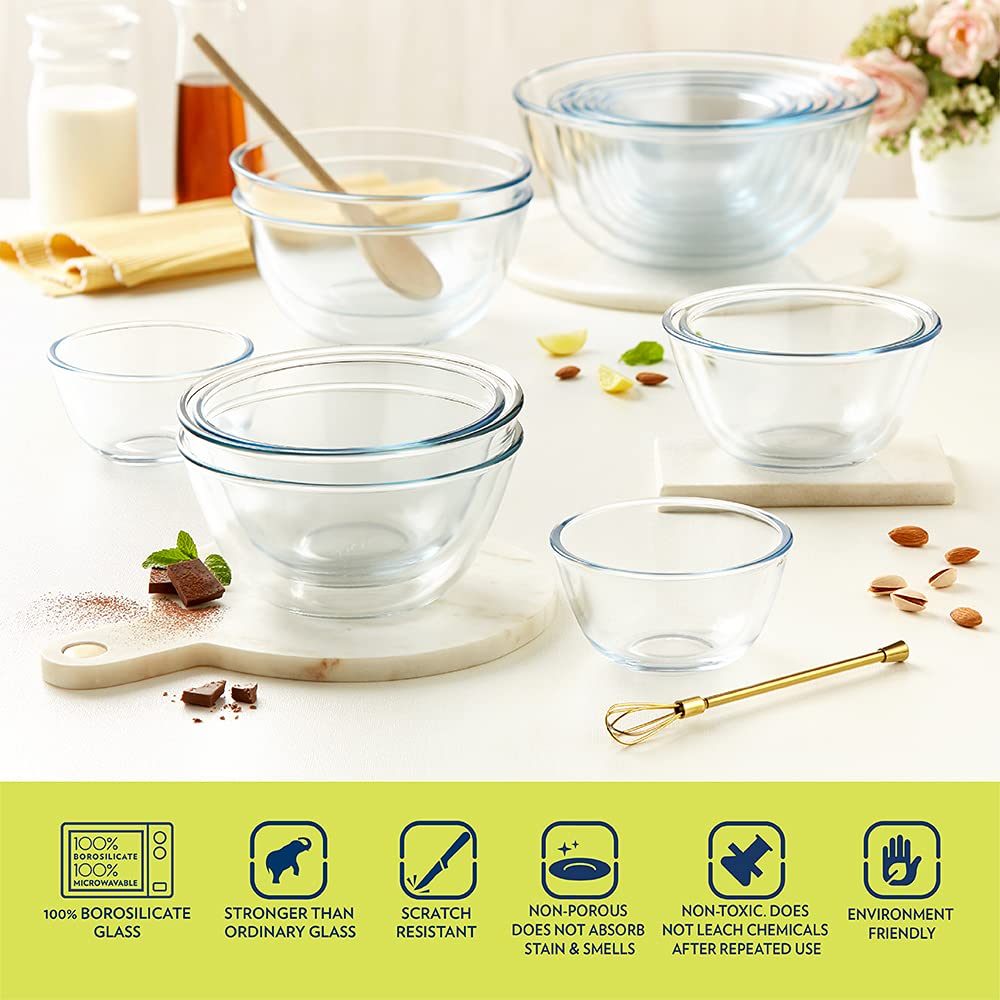 BOROSIL 900ml Borosilicate Glass Mixing & Serving Bowl with White Lid (Scratch Resistant, Transparent)_12