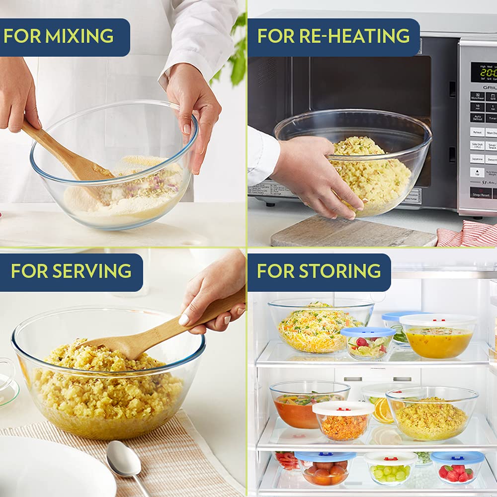 BOROSIL 900ml Borosilicate Glass Mixing & Serving Bowl with White Lid (Scratch Resistant, Transparent)_7