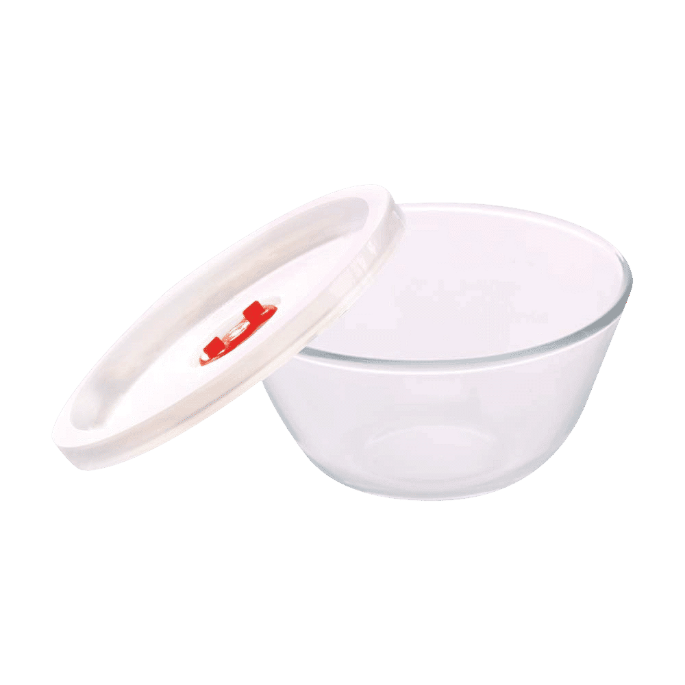 BOROSIL 500ml Borosilicate Glass Mixing & Serving Bowl with White Lid (Scratch Resistant, Transparent)_1
