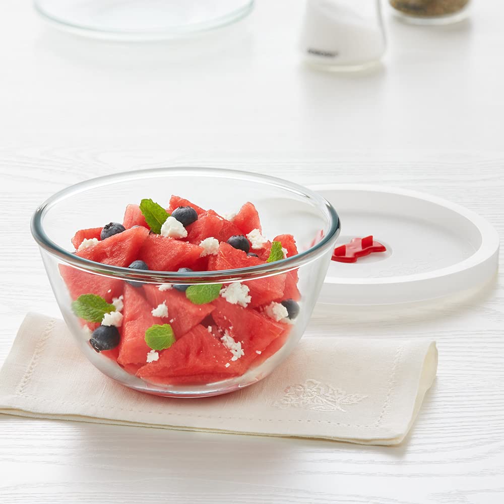 BOROSIL 500ml Borosilicate Glass Mixing & Serving Bowl with White Lid (Scratch Resistant, Transparent)_5