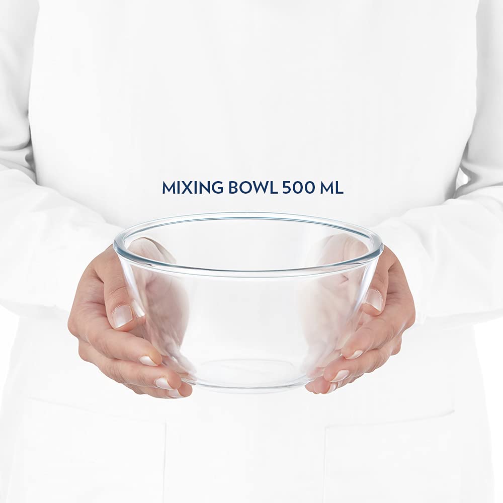BOROSIL 500ml Borosilicate Glass Mixing & Serving Bowl with White Lid (Scratch Resistant, Transparent)_6