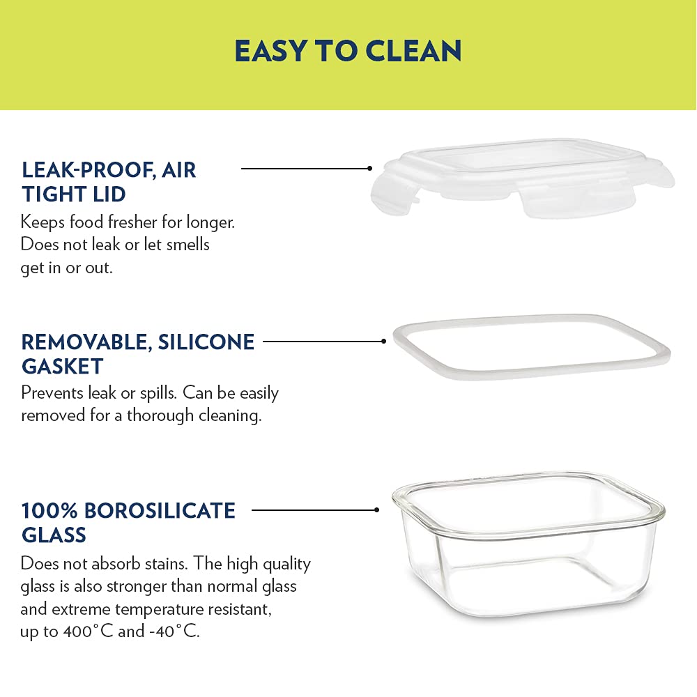 BOROSIL Klip n Store 800ml Borosilicate Glass Square Storage Container with Lid (Scratch Resistant, Transparent) BOROSIL Klip n Store 800ml Borosilicate Glass Square Storage Container with Lid (Scratch Resistant, Transparent)_10