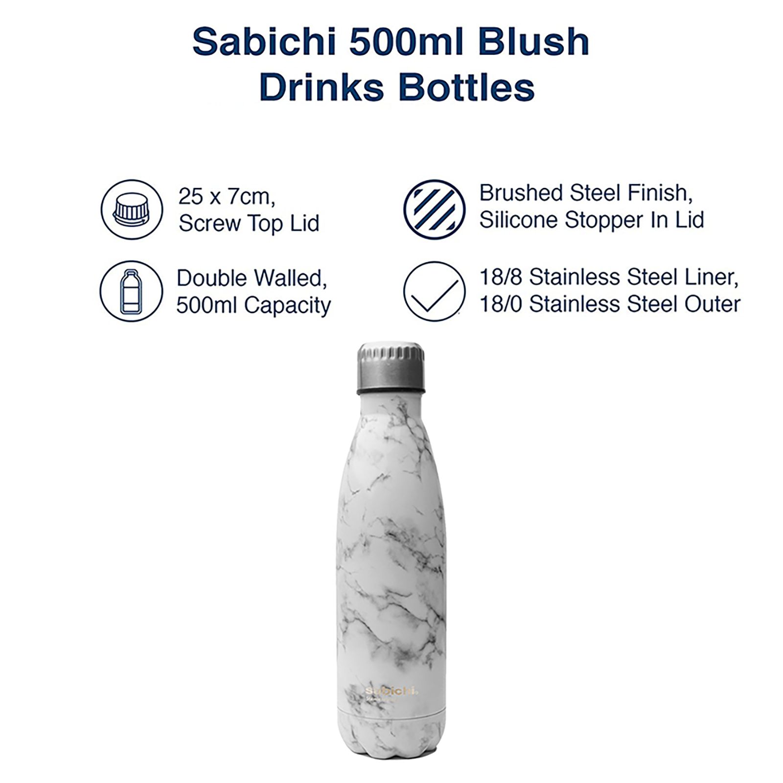 sabichi Blush 450 ml Stainless Steel Water Bottle (BPA Free, 193711, White) sabichi Blush 450 ml Stainless Steel Water Bottle (BPA Free, 193711, White)_5