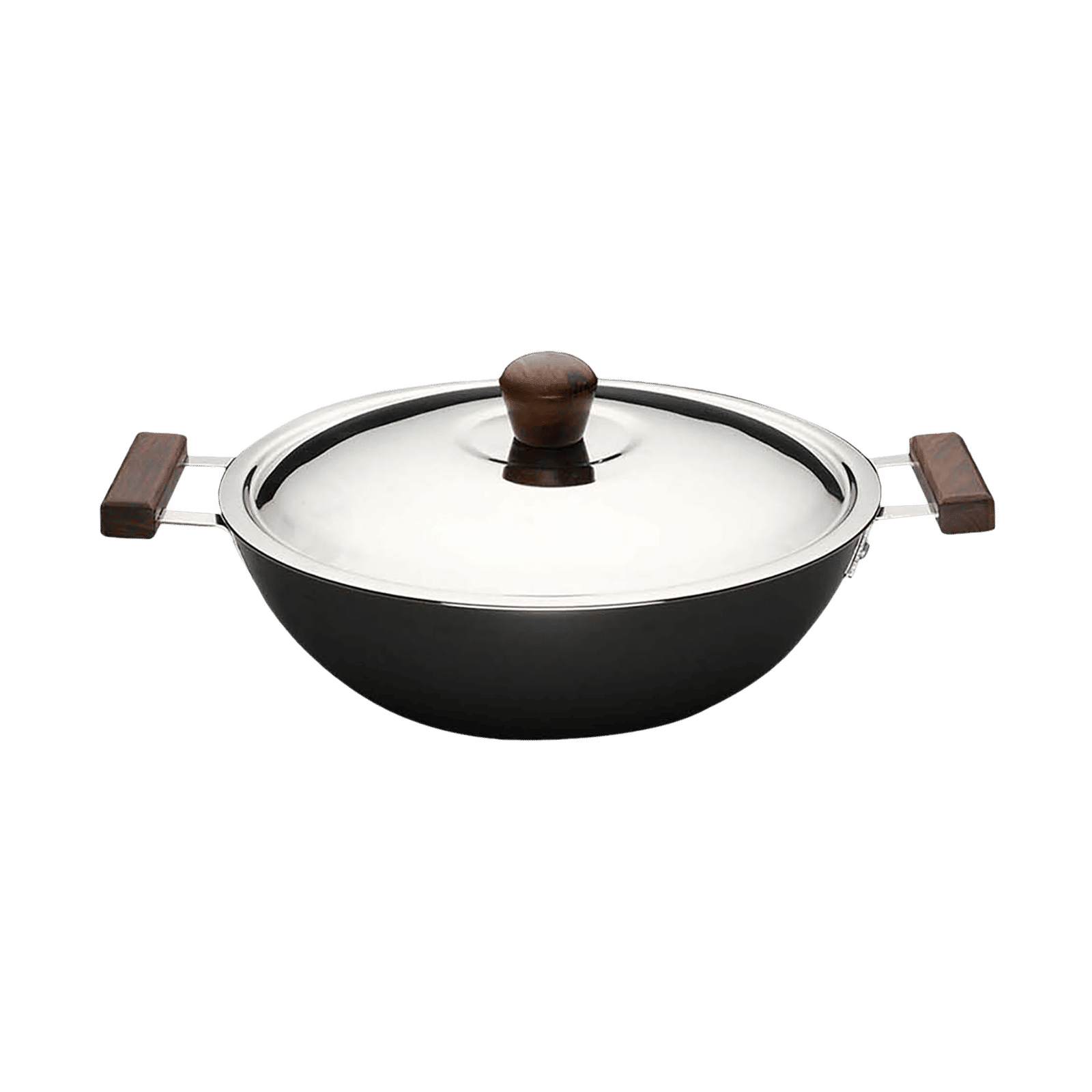 WONDERCHEF Ebony 4.5L Aluminium Wok with Stainless Steel Lid (Induction Compatible, Even Heat Distribution, Black/Brown) WONDERCHEF Ebony 4.5L Aluminium Wok with Stainless Steel Lid (Induction Compatible, Even Heat Distribution, Black/Brown)_1