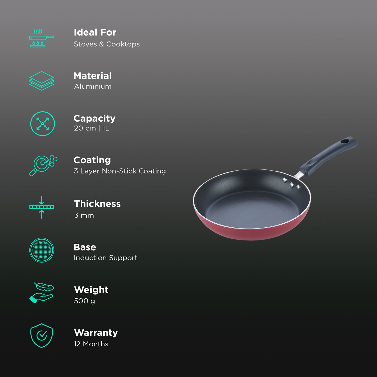 VINOD Zest Induction Non Stick Fry Pan(IZFP20, Black)_3