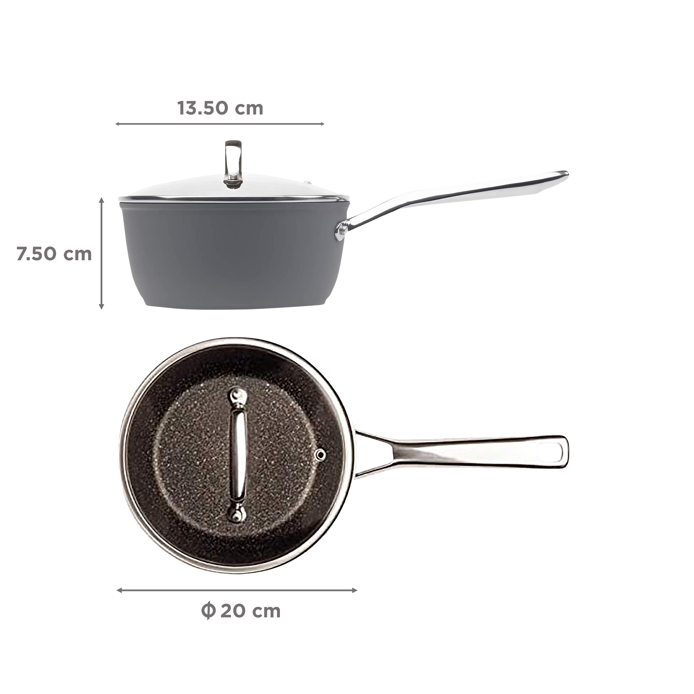sabichi Haden Perth 2.5L Non Stick Stainless Steel Sauce Pan with Glass Lid (Induction Compatible, Even Heat Distribution, Grey)_2