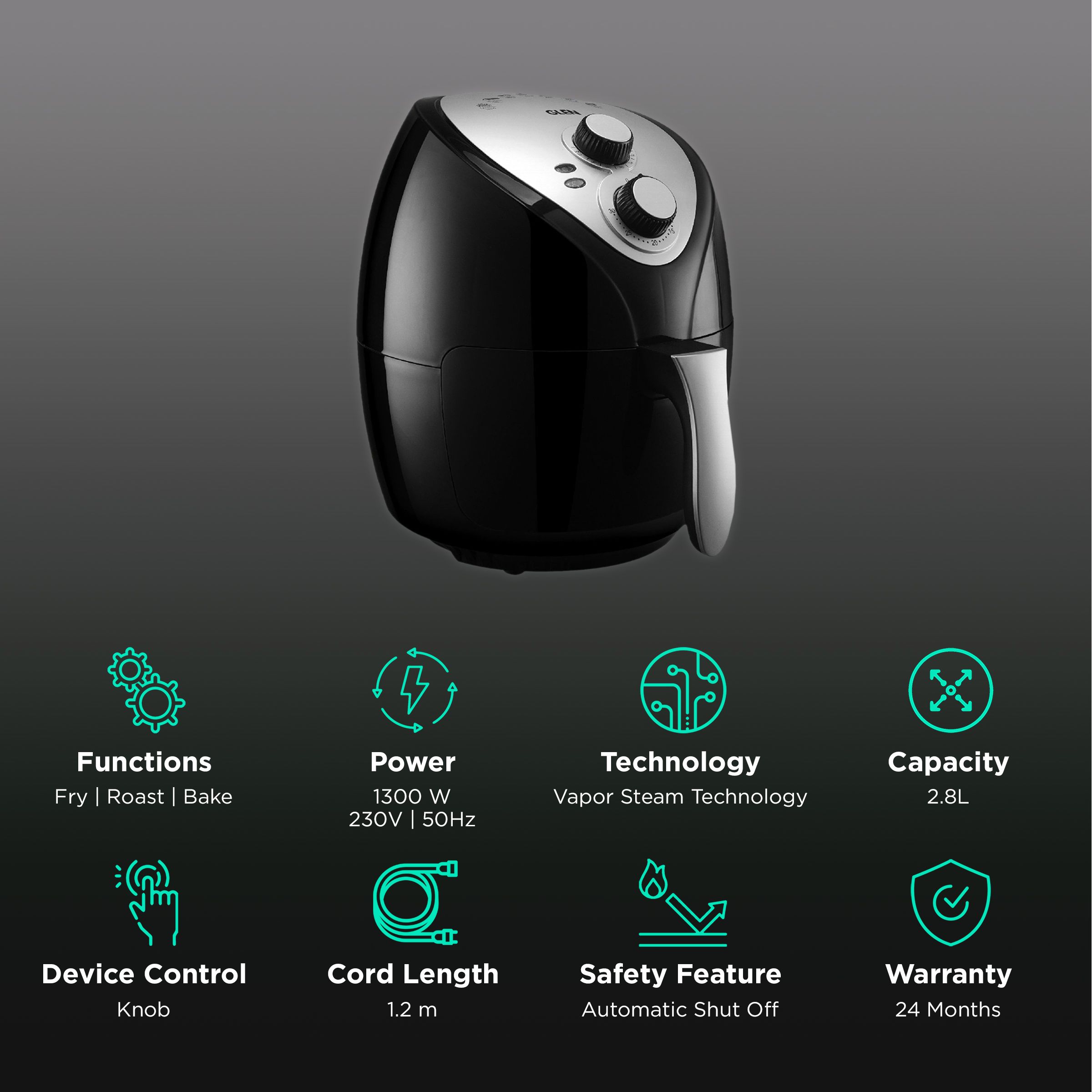GLEN Rapid 2.8L 1300 Watt Air Fryer with Vapor Steam Technology (Black) GLEN Rapid 2.8L 1300 Watt Air Fryer with Vapor Steam Technology (Black)_3