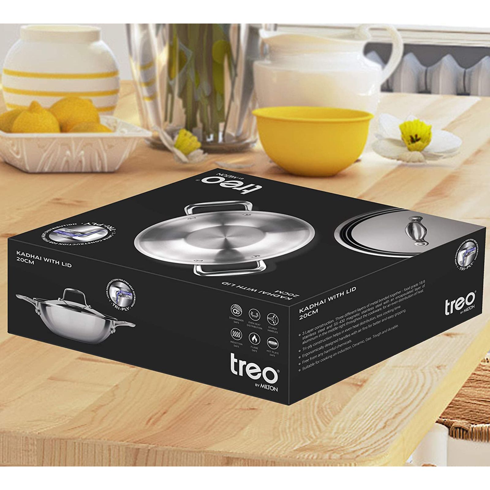 Milton ProCook 1.6L Non Stick Aluminium & Stainless Steel Kadhai with Borosilicate Glass Lid (Induction Compatible, Dishwasher Safe, Silver)_5