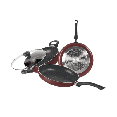treo Granito Induction My Kitchen Set 3 Pcs Non Stick Kitchen set (Induction Compatible, Dishwasher Safe, Maroon)