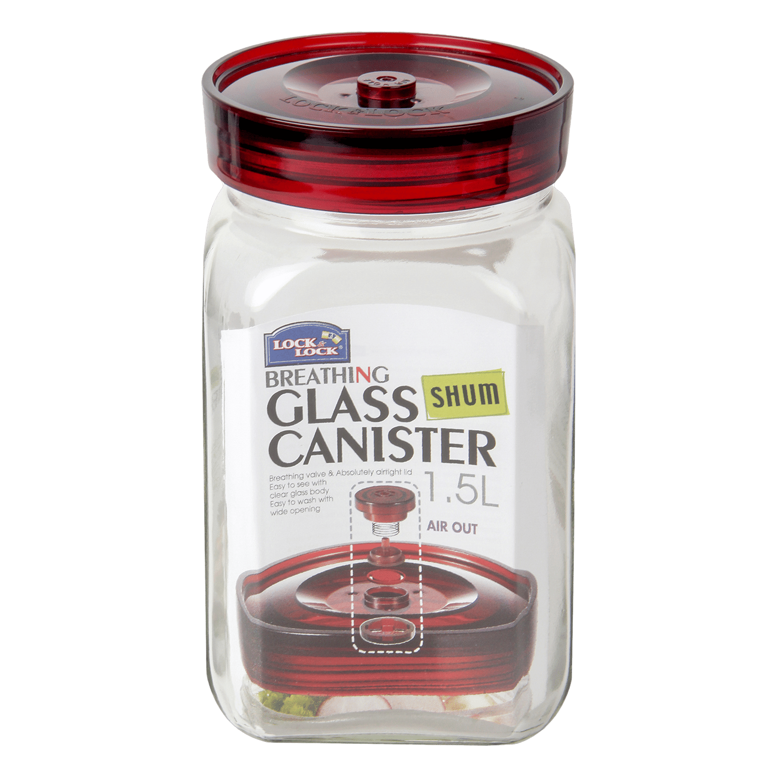 LocknLock Shum 1.5 Litres Square Glass Storage Container (Breathing Valve, LLG552, Transparent)_1