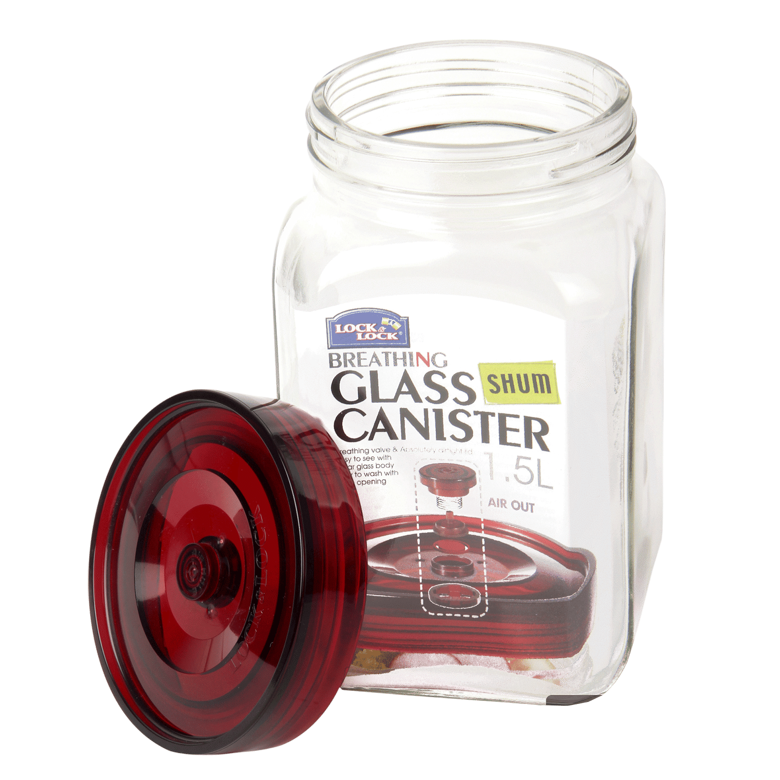 LocknLock Shum 1.5 Litres Square Glass Storage Container (Breathing Valve, LLG552, Transparent)_3