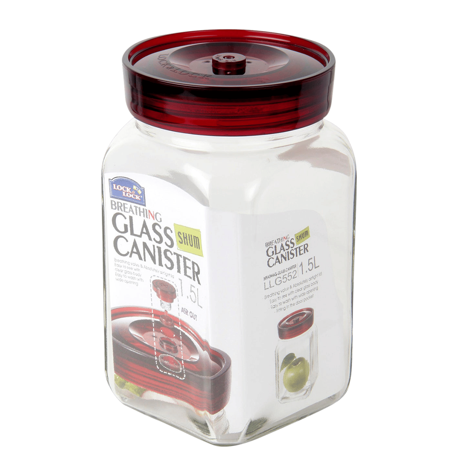 LocknLock Shum 1.5 Litres Square Glass Storage Container (Breathing Valve, LLG552, Transparent)_4