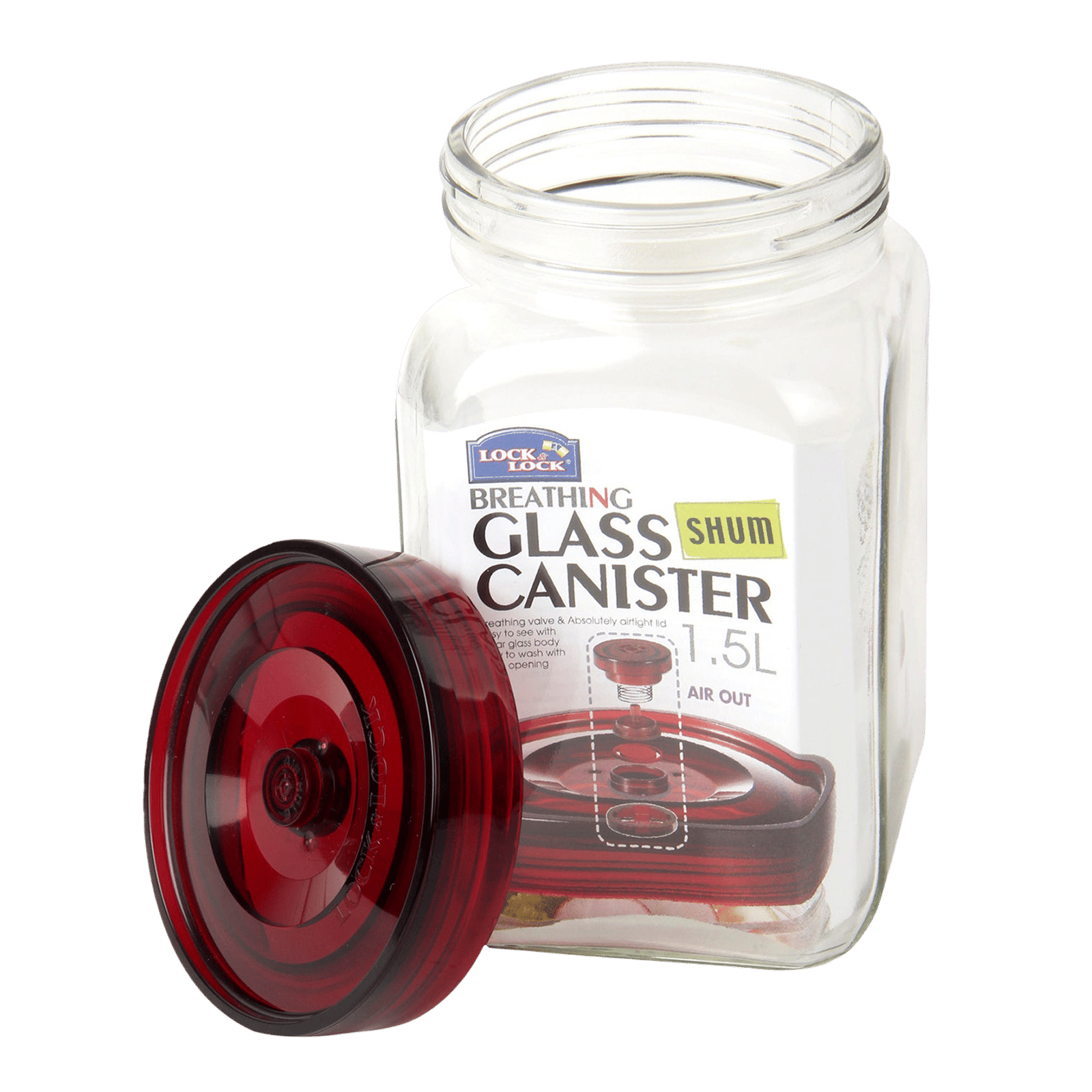 LocknLock Shum 1.5 Litres Square Glass Storage Container (Breathing Valve, LLG552, Transparent)_7