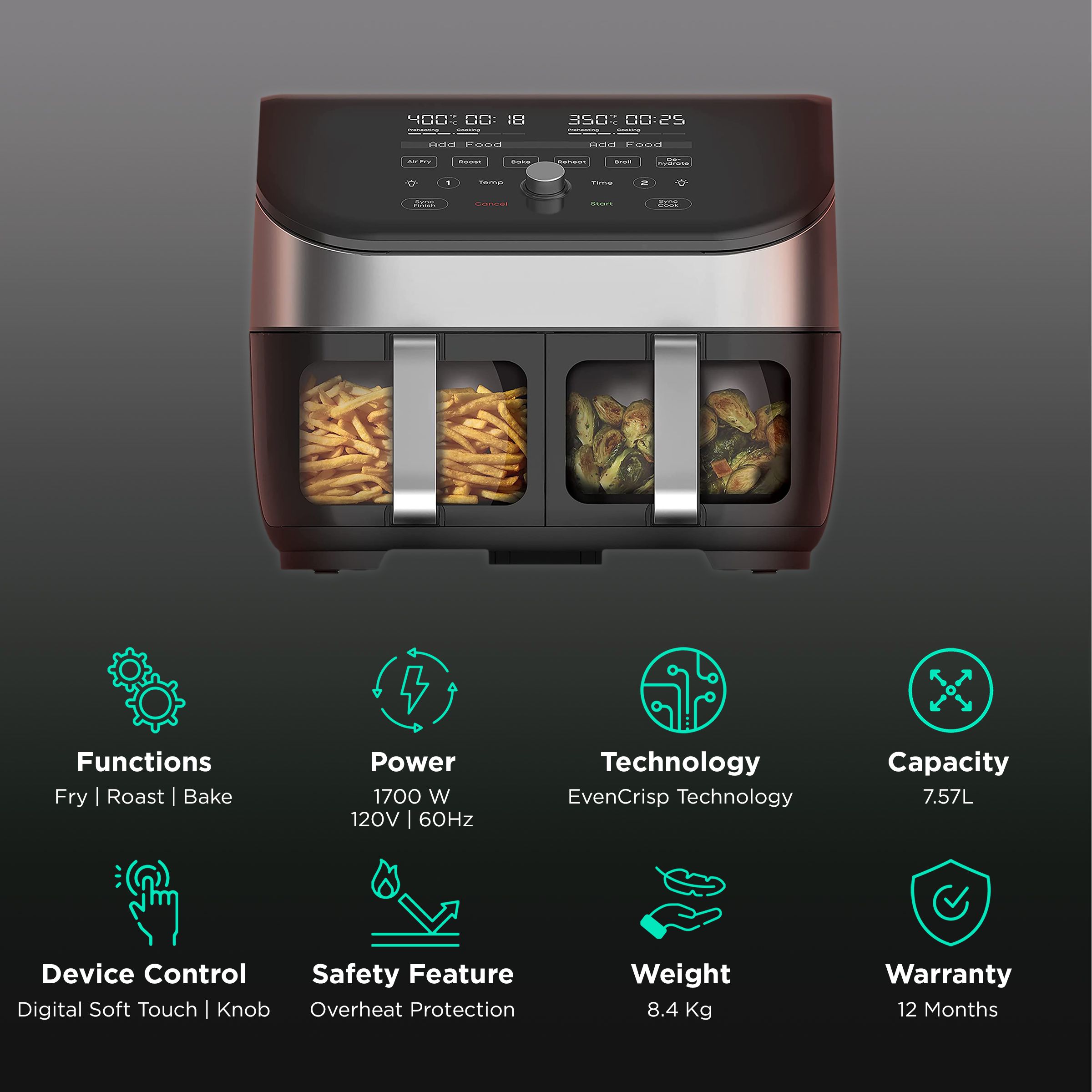 Instant Pot Vortex Plus 7.57L 1700 Watt Digital Air Fryer with EvenCrisp Technology (Black) Instant Pot Vortex Plus 7.57L 1700 Watt Digital Air Fryer with EvenCrisp Technology (Black)_3