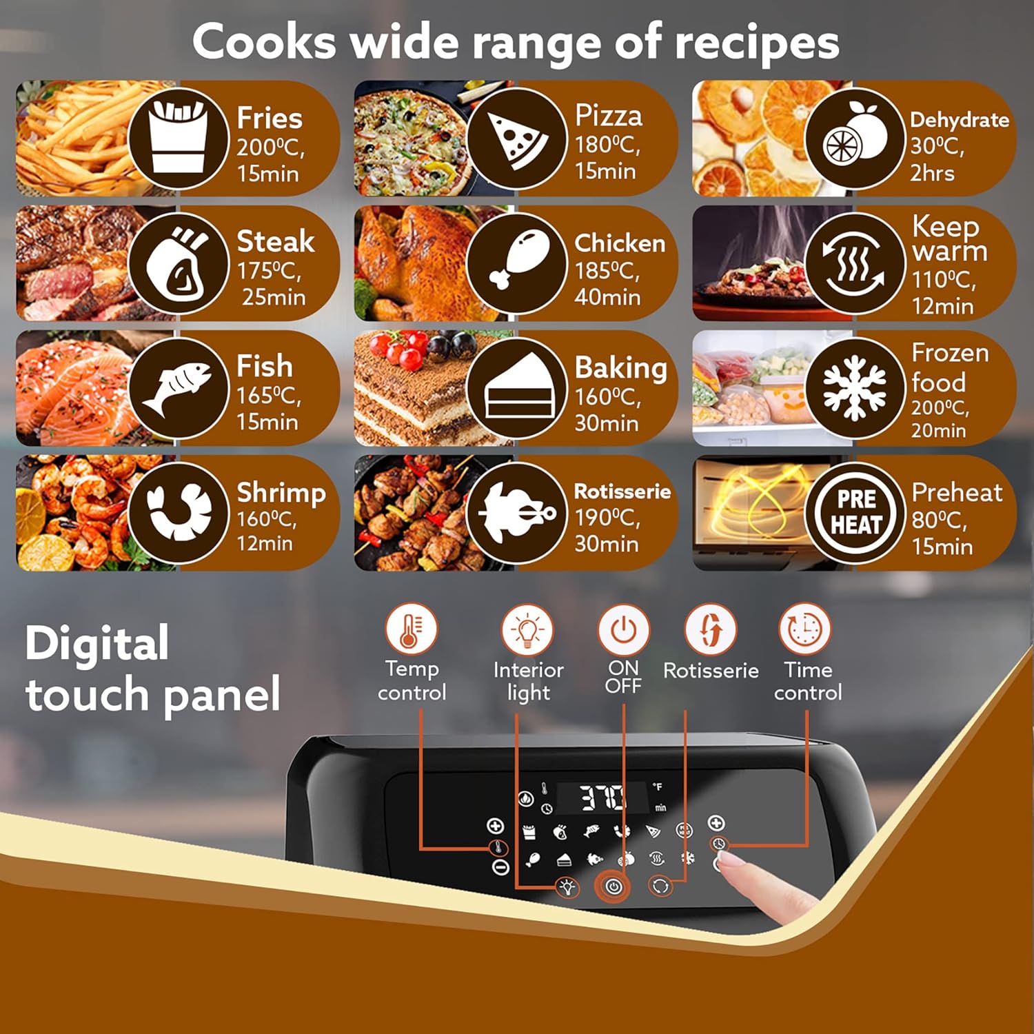 AGARO Regency 12L 1800 Watt Digital Air Fryer with 360 Degree Heat Circulation Technology (Silver)_9