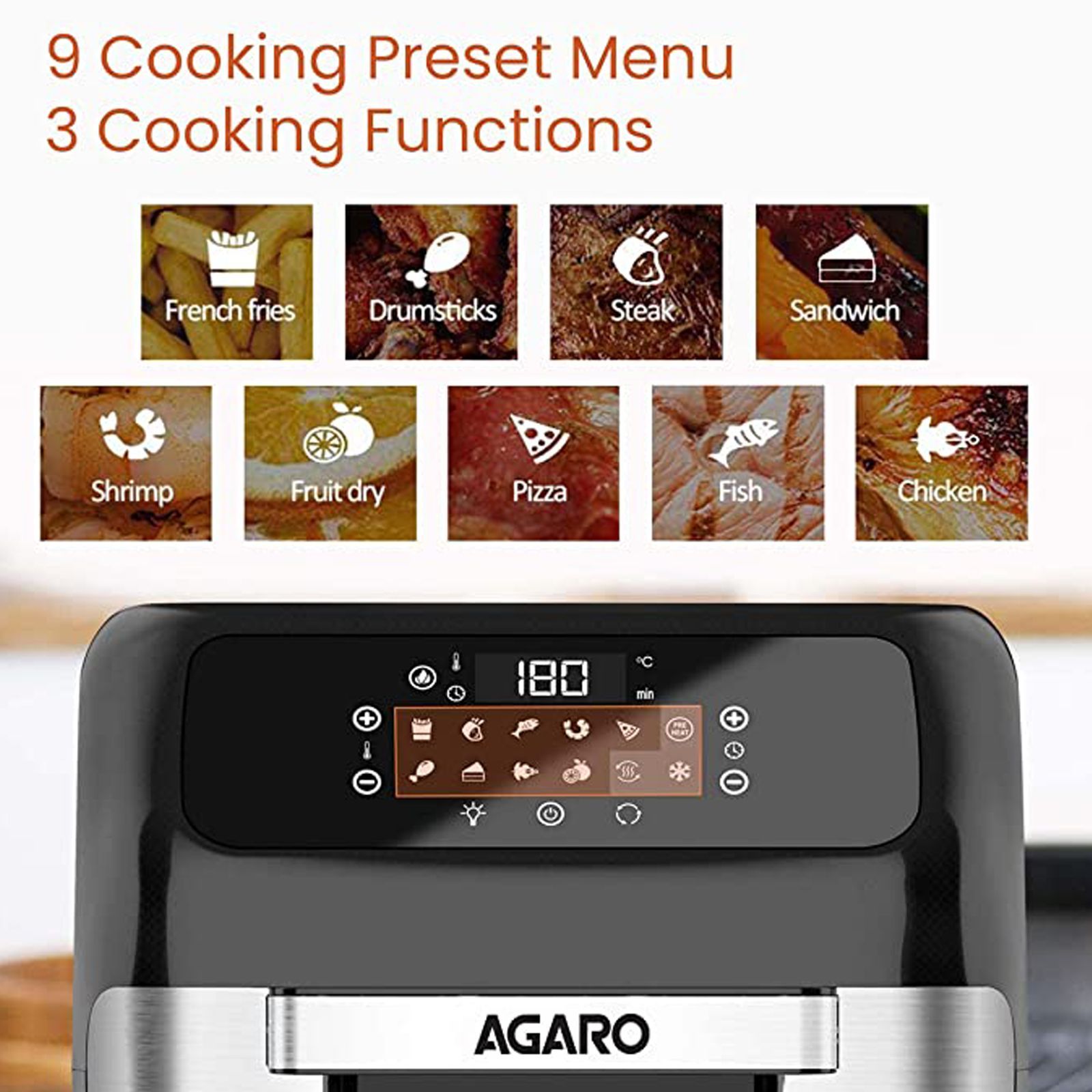 AGARO Regency 12L 1800 Watt Digital Air Fryer with 360 Degree Heat Circulation Technology (Silver)_13