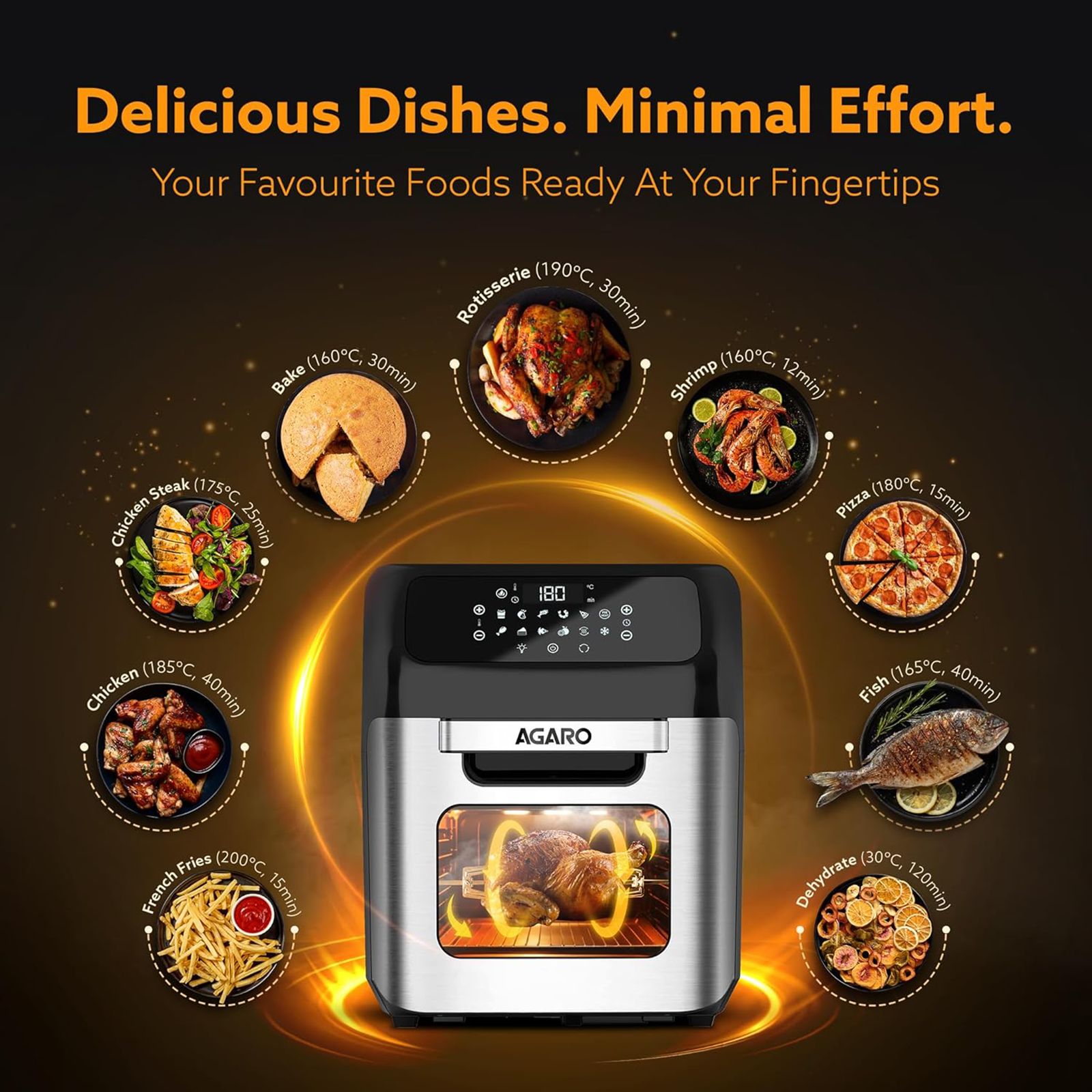 AGARO Regency 12L 1800 Watt Digital Air Fryer with 360 Degree Heat Circulation Technology (Silver)_7