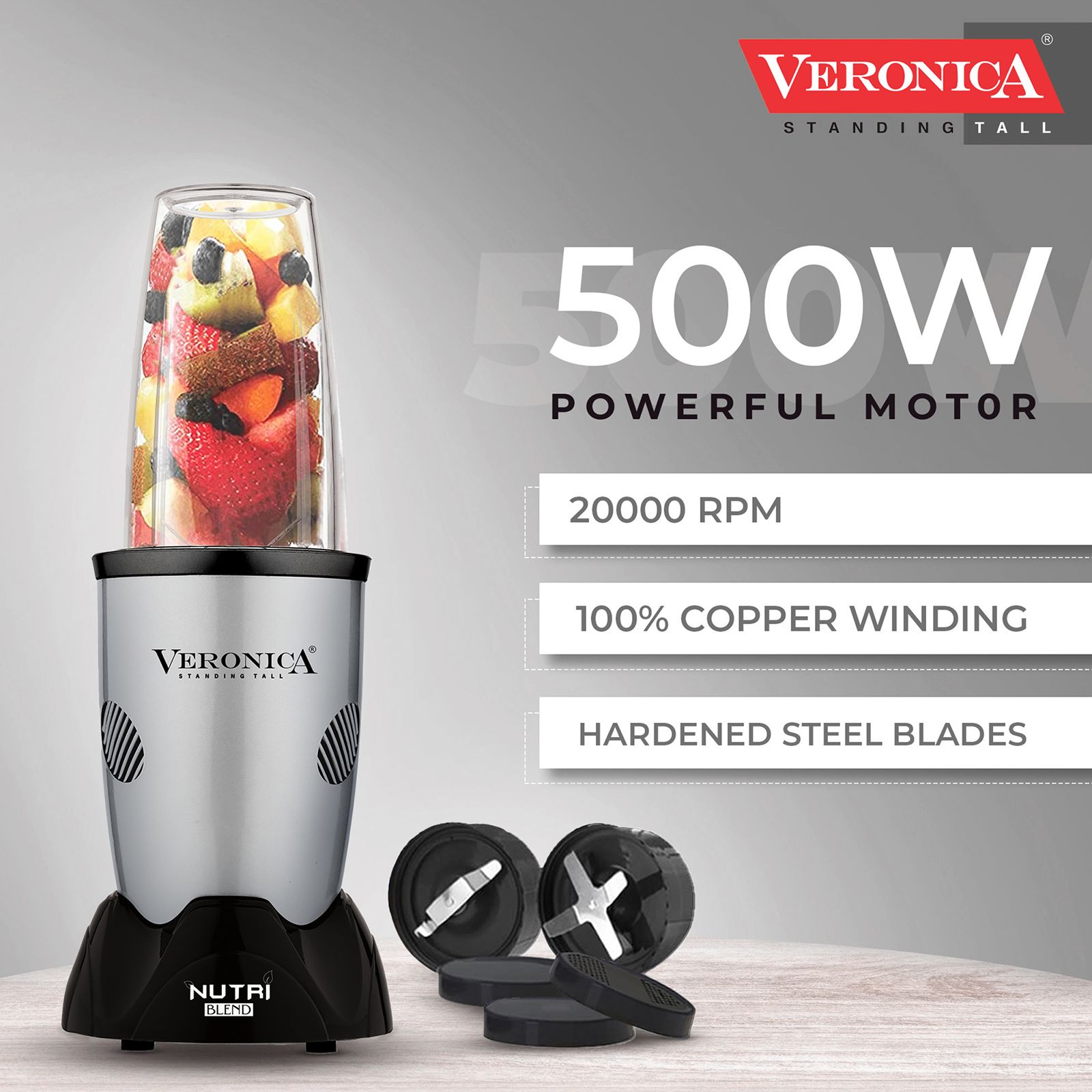Veronica Nutriblend 500 Watt 2 Jars Mixer Grinder (22000 RPM, Motor Overload Protector, Silver) Veronica Nutriblend 500 Watt 2 Jars Mixer Grinder (22000 RPM, Motor Overload Protector, Silver)_5