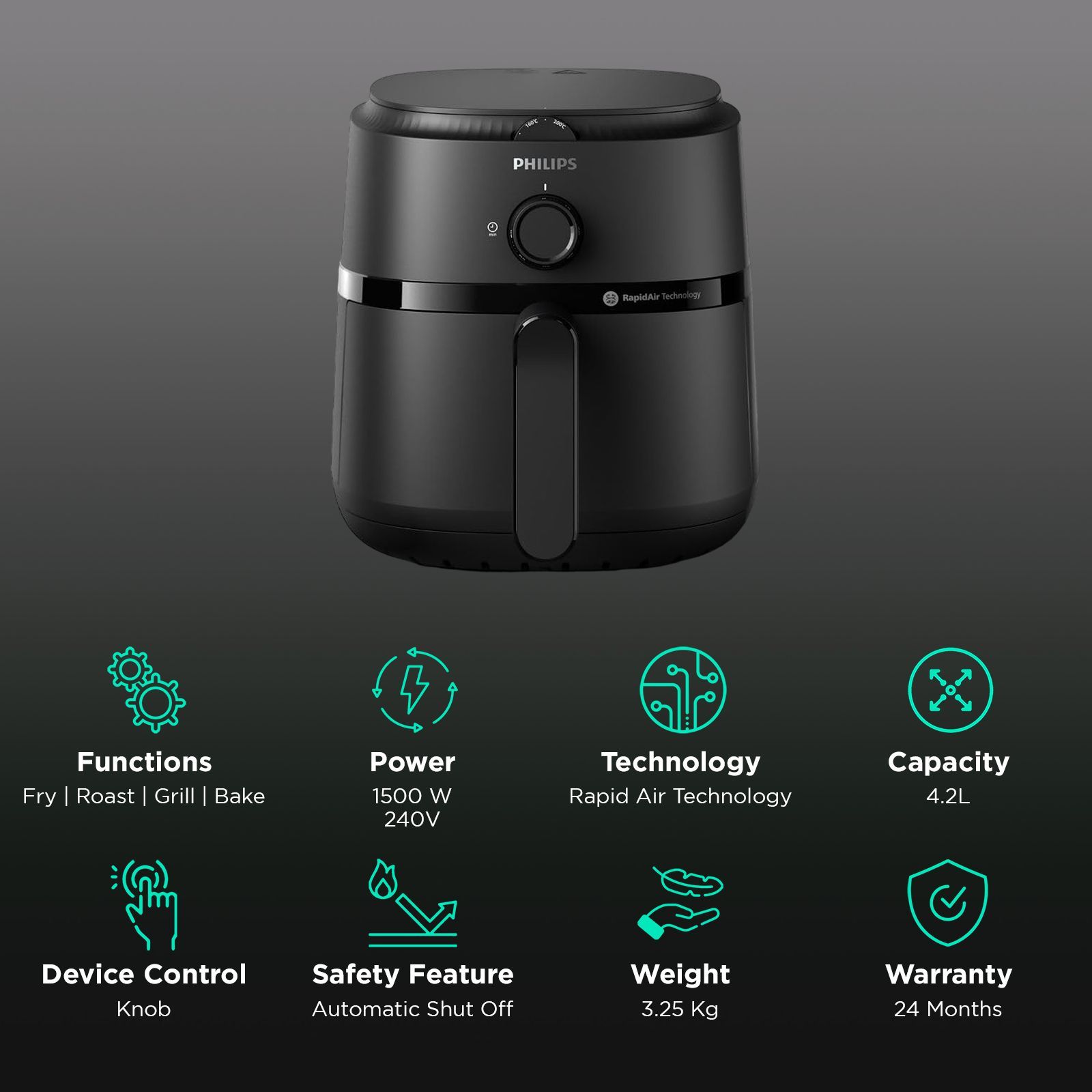 PHILIPS 1000 Series 4.2L 1500 Watt Air Fryer with Rapid Air Technology (Black) PHILIPS 1000 Series 4.2L 1500 Watt Air Fryer with Rapid Air Technology (Black)_3
